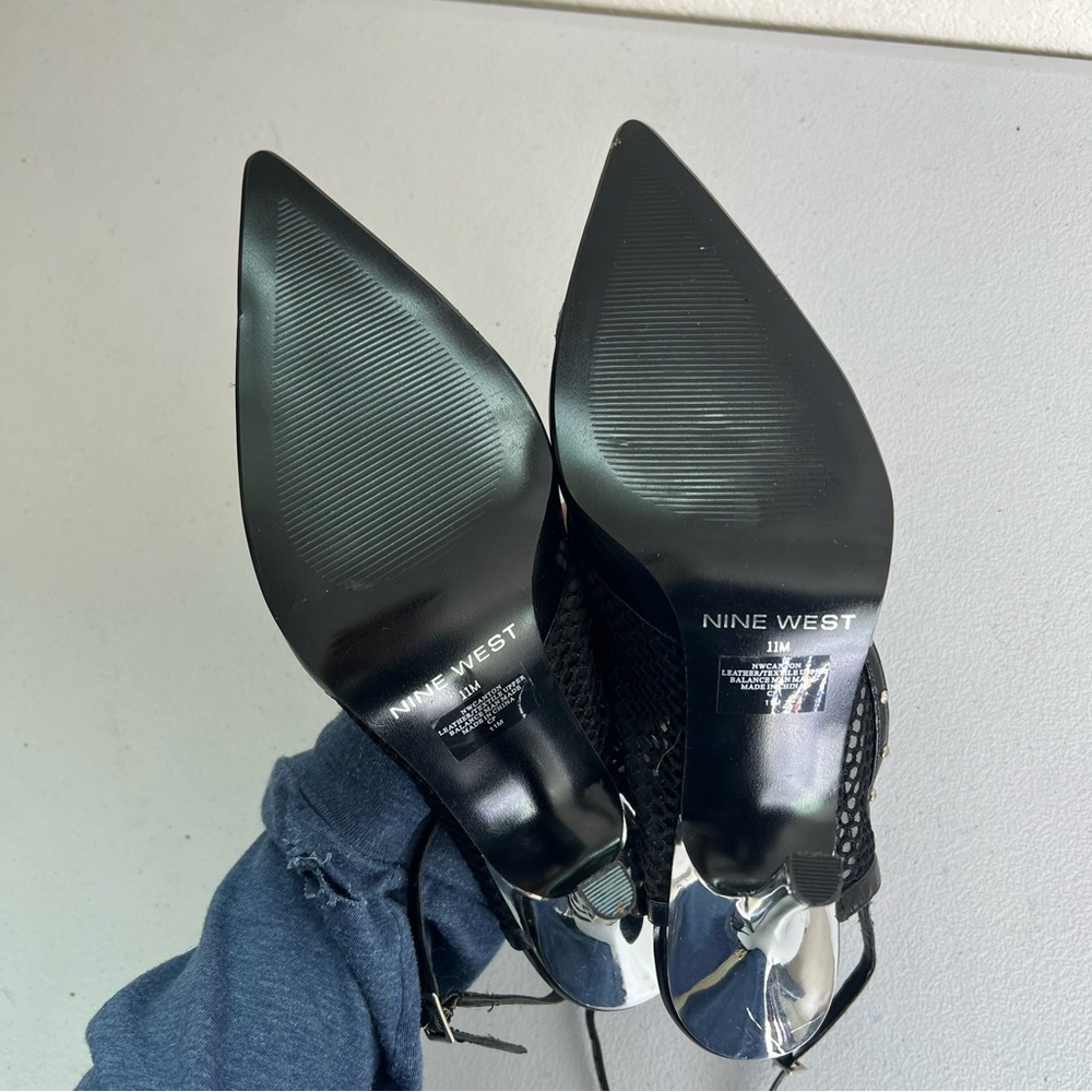 Nine West black silver high heels with ankle strap size 11 - Picture 3 of 6